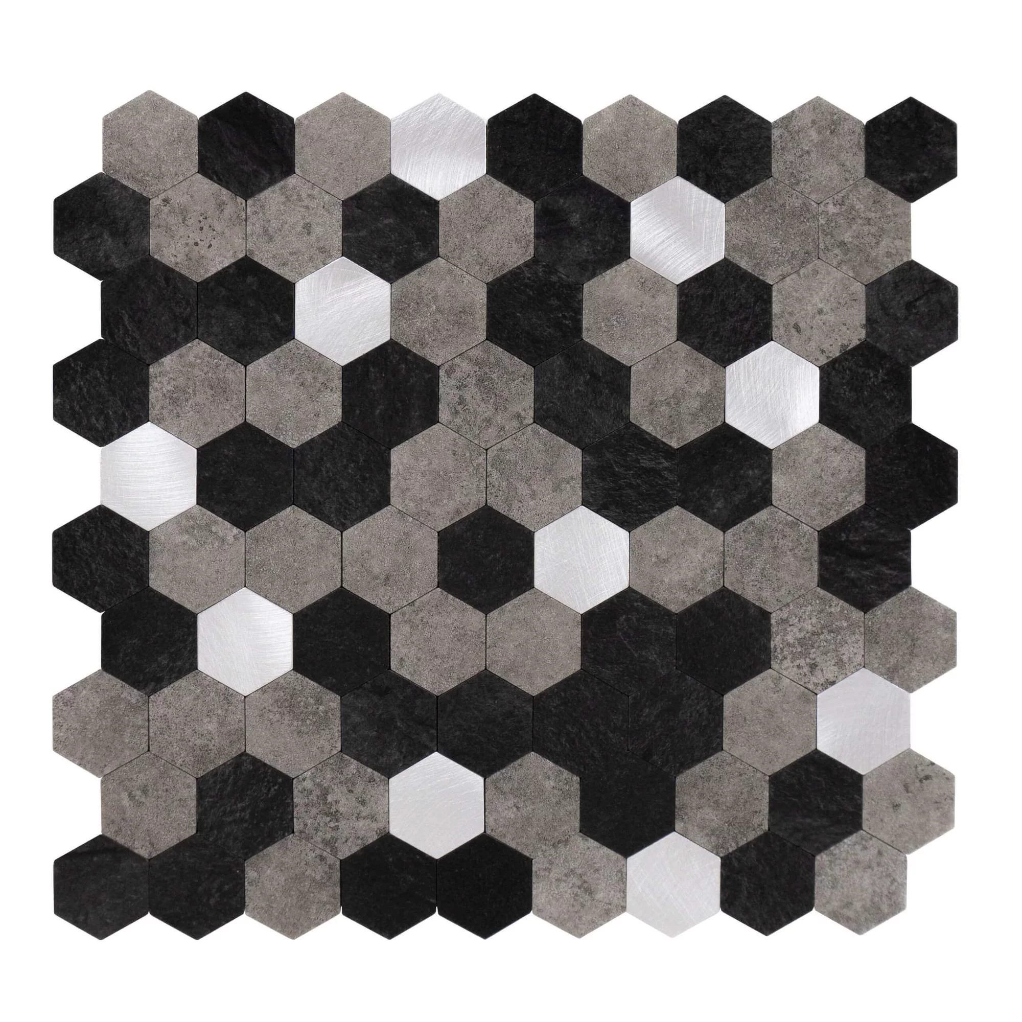 zelfklevende-tegels-zeshoekige-vorm-0.88m².-11-pcs-steenlook-zwartgrijs-zilver